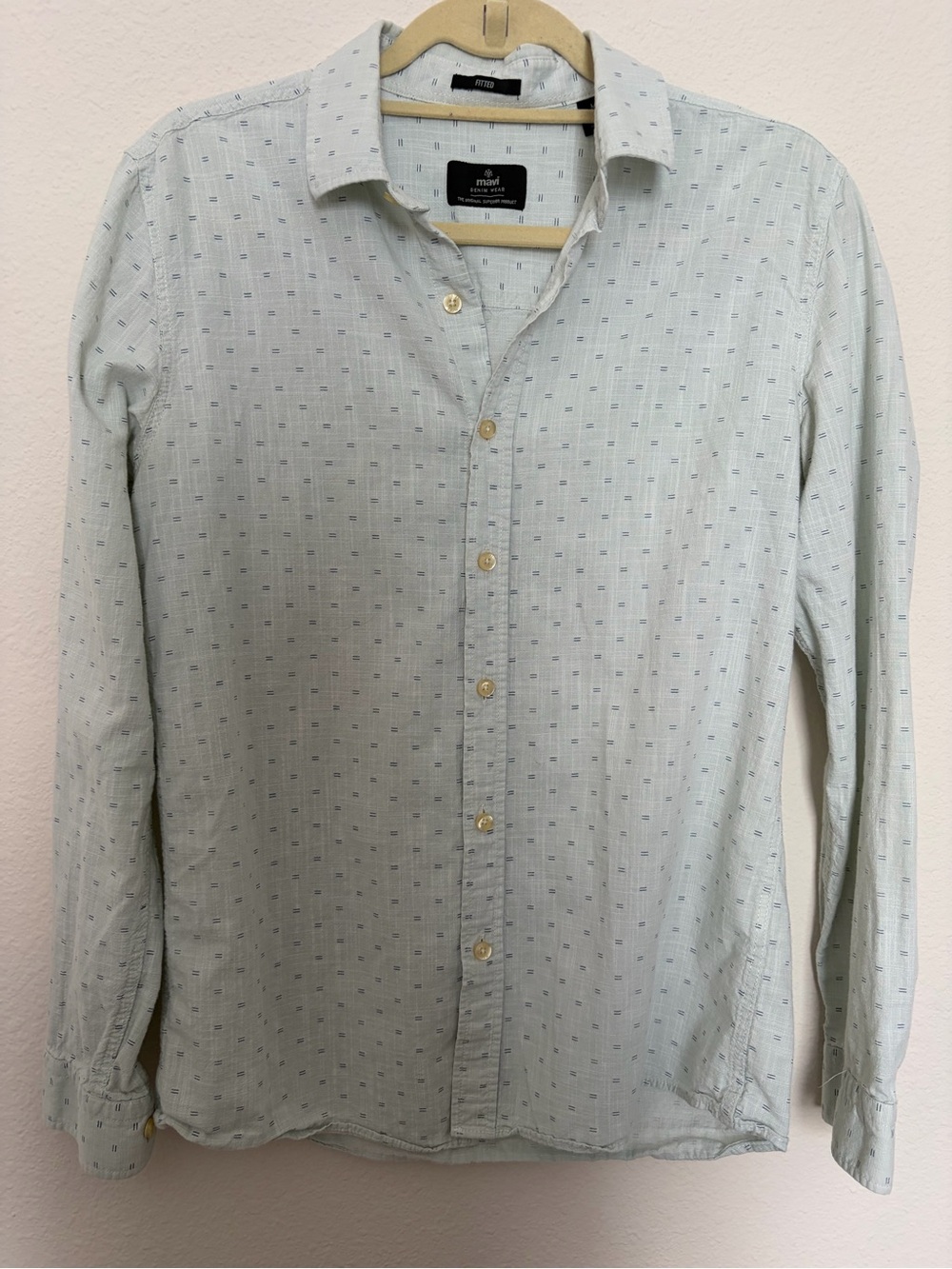 Mavi Denim Light Blue Patterned Long-Sleeve Button Down Shirt